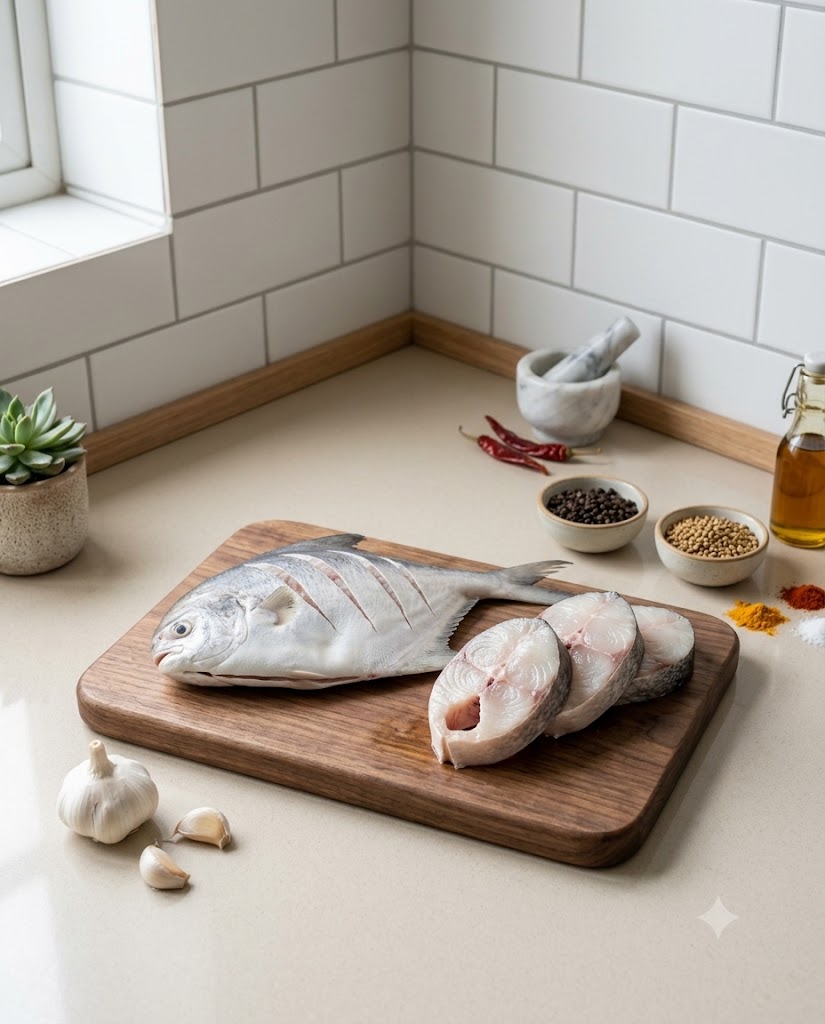 Butter Fish Medium 250g-300g (Gross) - Curry Cut (No Head)