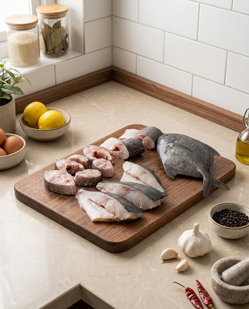 Black Pomfret Big 250g-300g (Gross) - Curry Cut