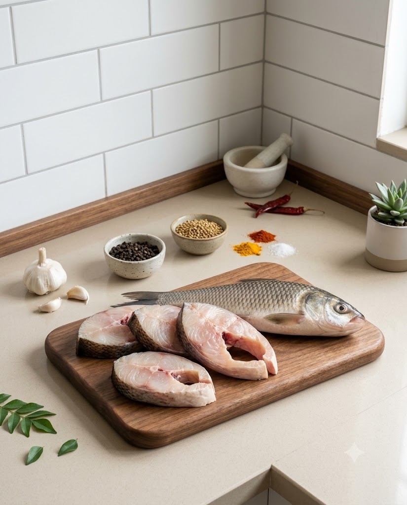 Catla Medium Fish 250g-300g (Gross) - Curry Cut